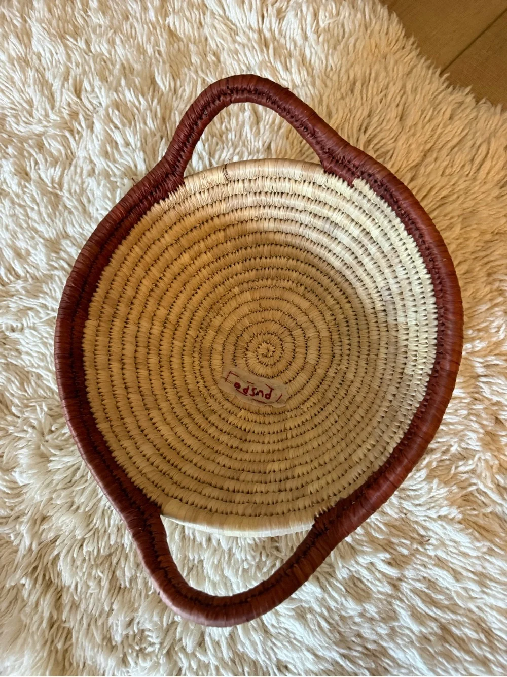 Handwoven Basket with Handles Round Brown Tan